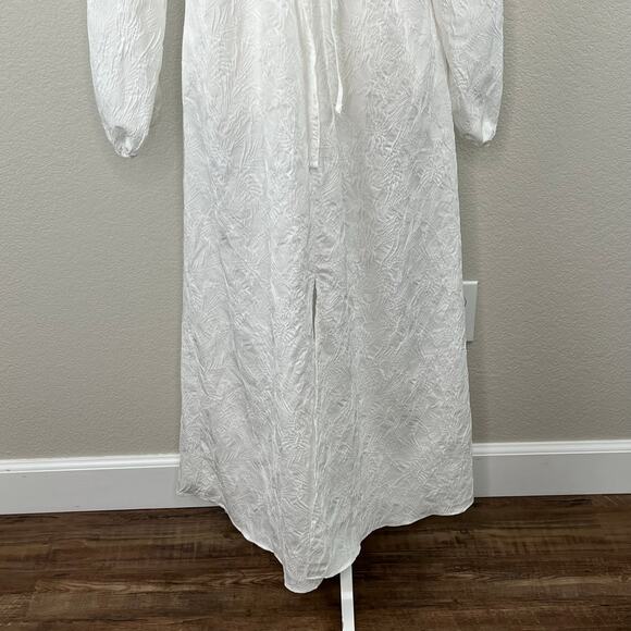ASOS Jacquard White Tie Front Lace Up Back V-Neck Long Sleeve Midi Dress 4 NWT - Picture 9 of 16